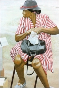 Woman in Striped Dress